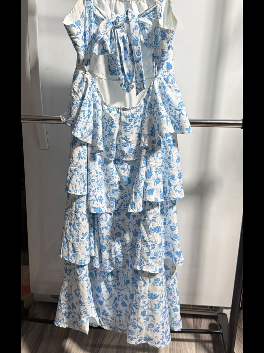 Billy J Page Maxi Dress Blue Floral Tiered Ruffle Sleeveless Cottagecore Boho - Picture 6 of 7